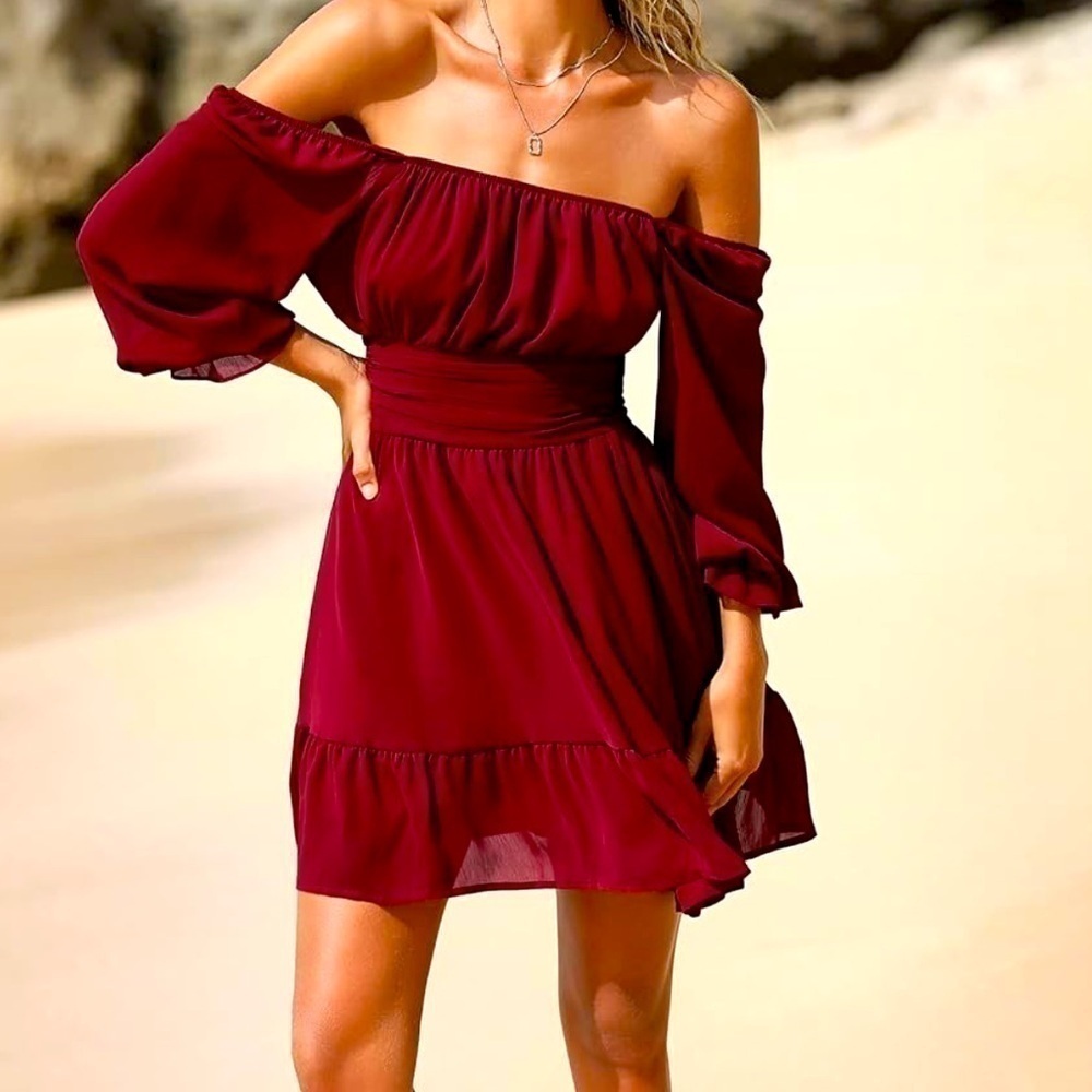 EXLURA Women's 2024 Casual Long Lantern Sleeve Dresses Square Neck Ruffle